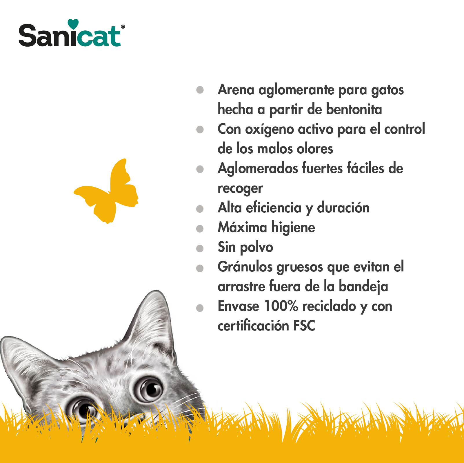 SANICAT BENTONITA AGLOMERANTE CLUMPING SIN AROMA 10 LTS (8.4 Kg)