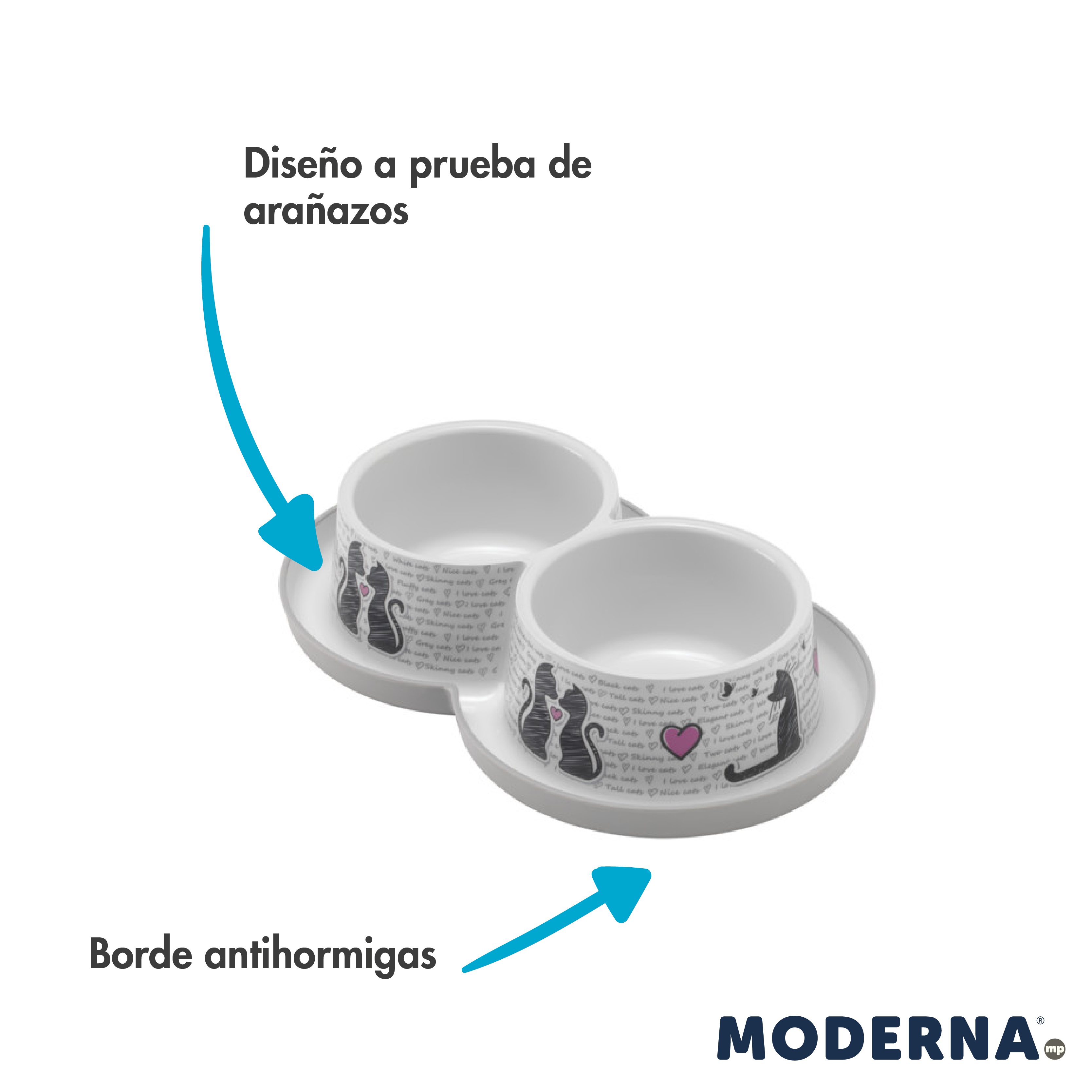 MODERNA COMEDERO TRENDY DINNER PERRO DOBLE CATS IN LOVE 2 x 350 ml