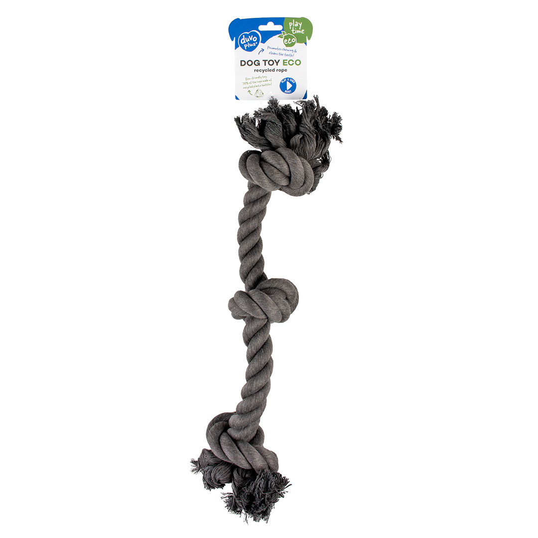 DUVO JUGUETE PERRO ECO CUERDA NEGRA 3 NUDOS  60 x 7 x 8 CM
