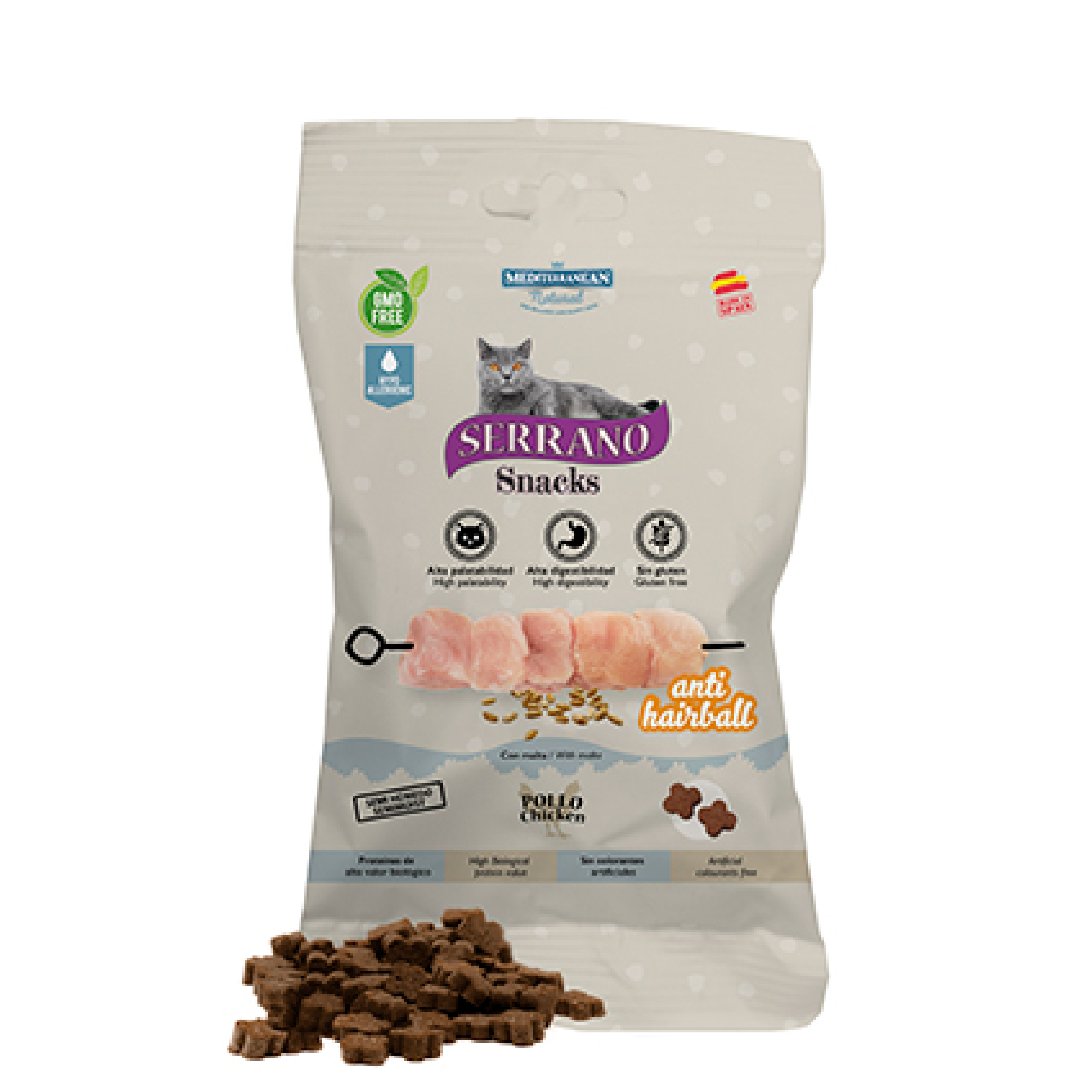 MDT NEW SERRANO SNACKS GATO ANTI HAIRBALL POLLO 50 GR