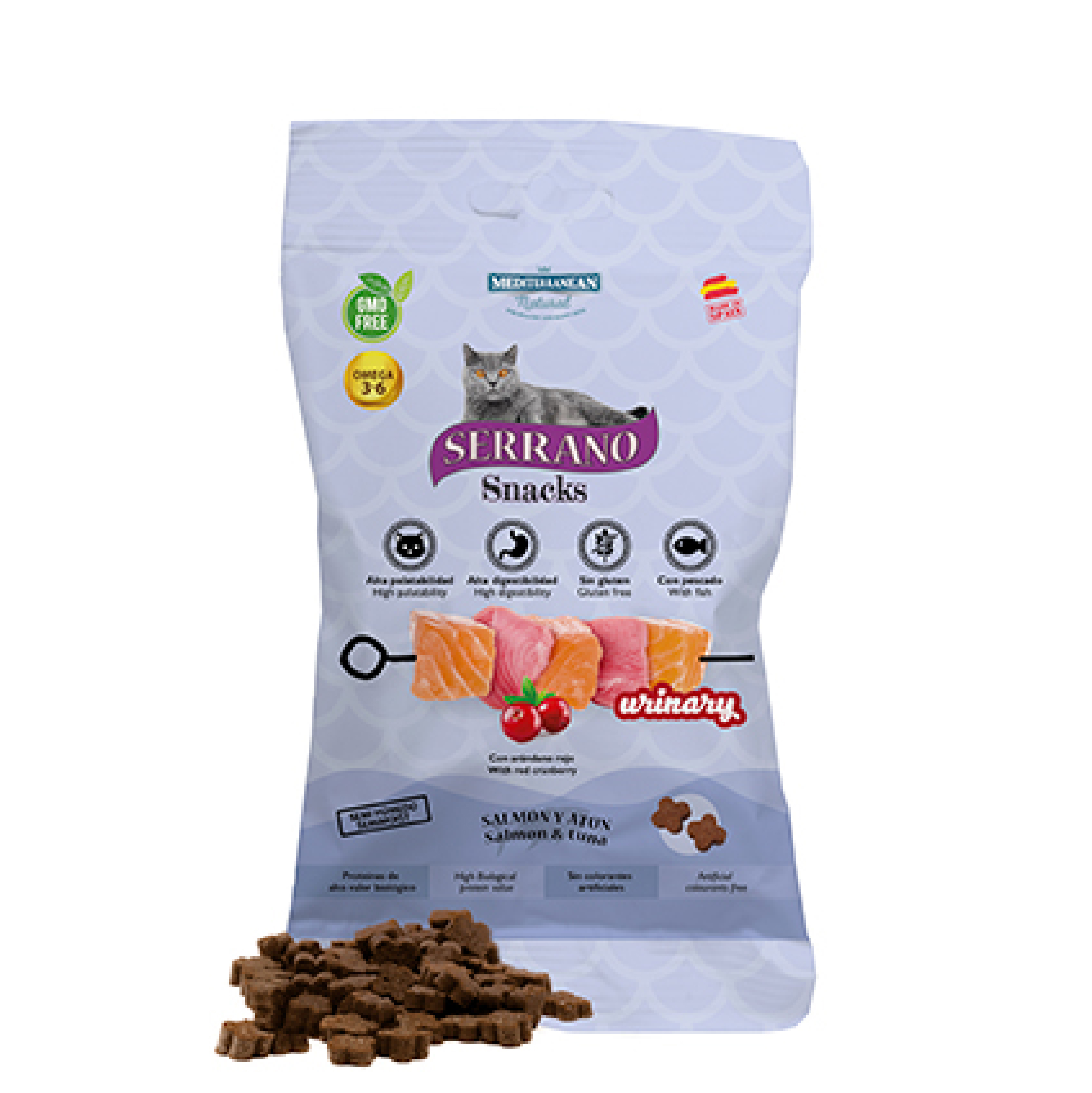 MDT NEW SERRANO SNACKS GATO URINARY SALMON Y ATUN 50 GR