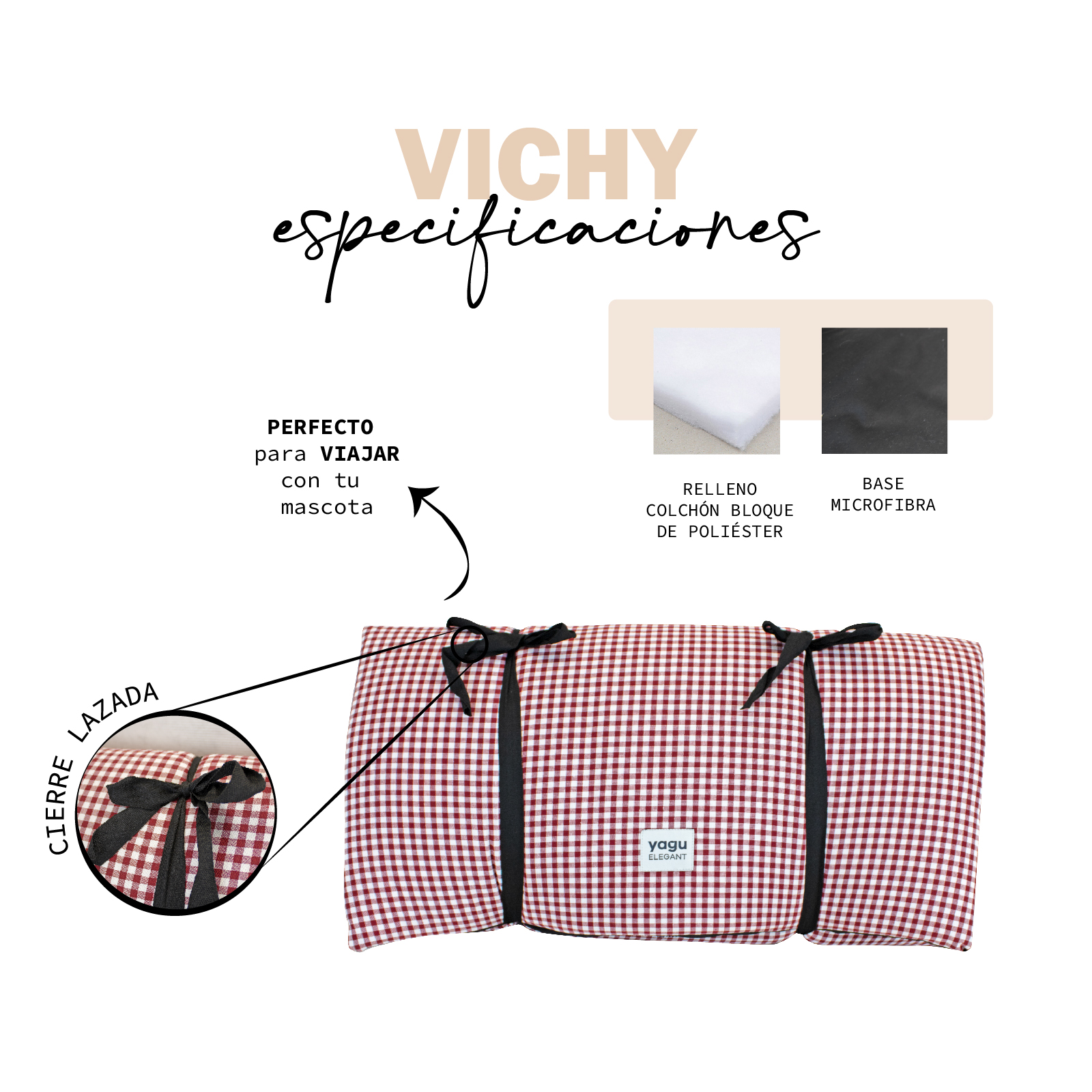 YAGU COLCHON ZENDA VICHY GRANA T-U  109 x 66 x 6 CM