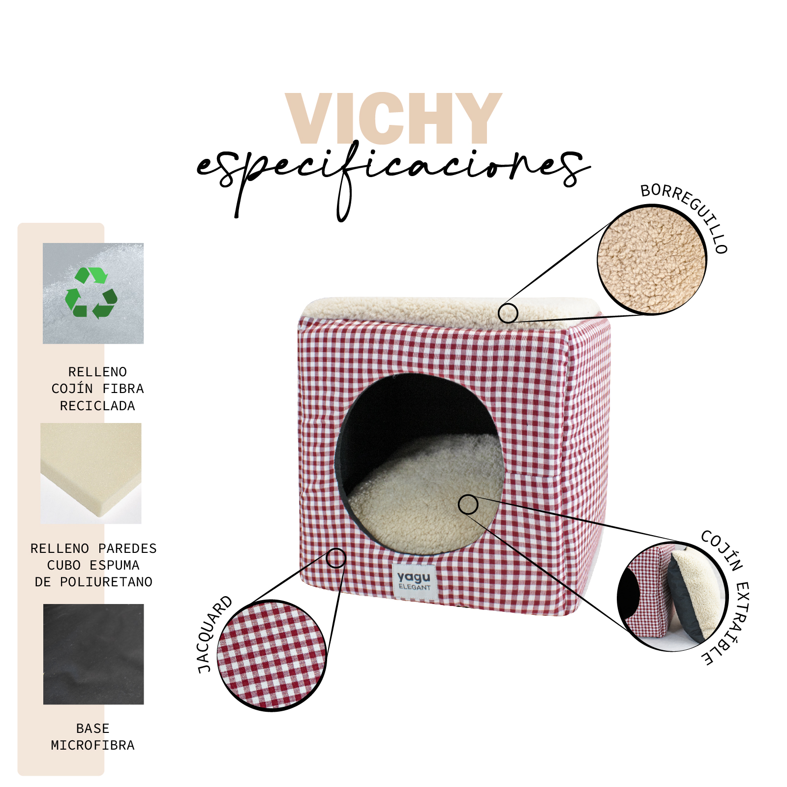 YAGU CUBO VICHY GRANA T-U  33 x 33 x 33 CM