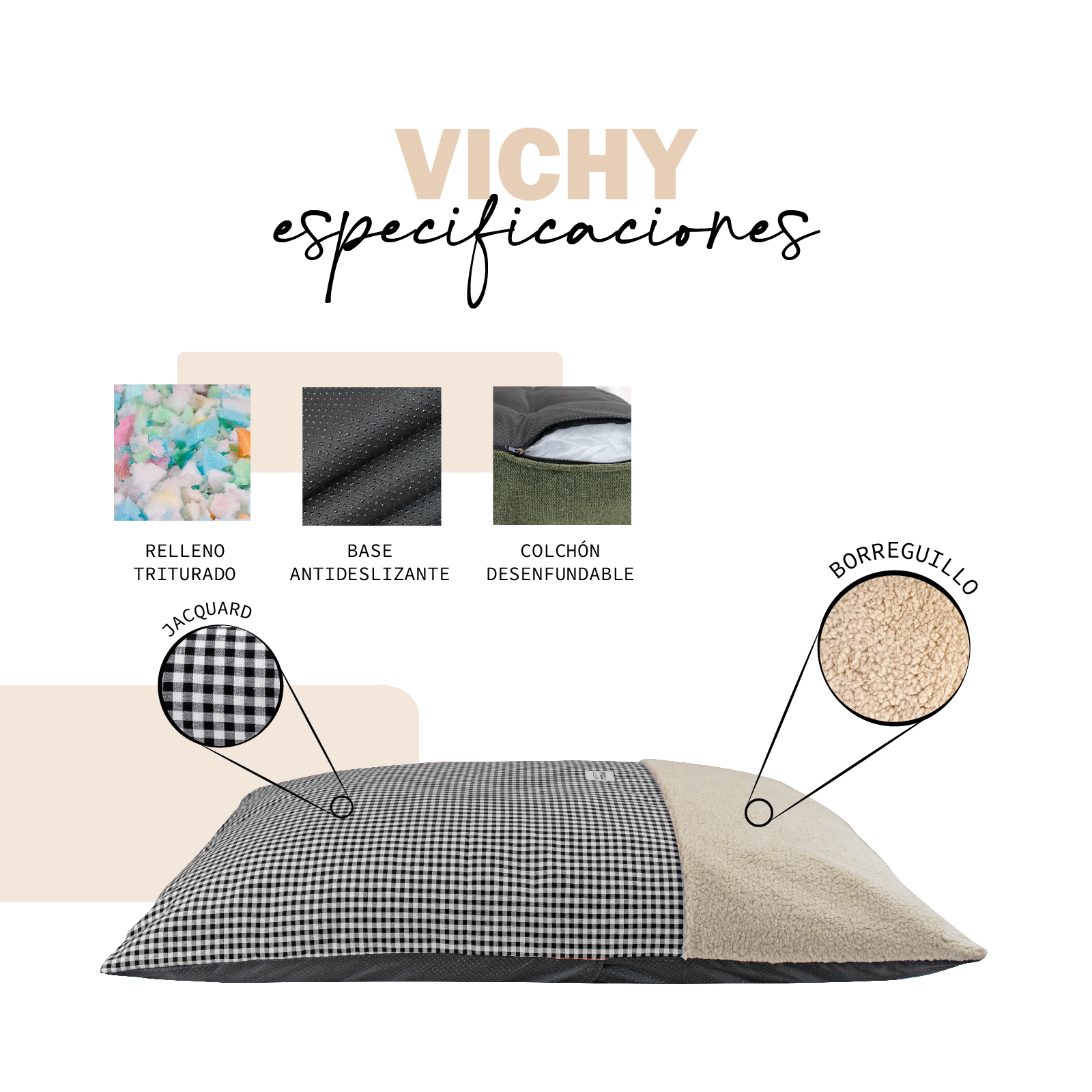 YAGU COJIN EOS VICHY NEGRO T-U  100 x 70 CM