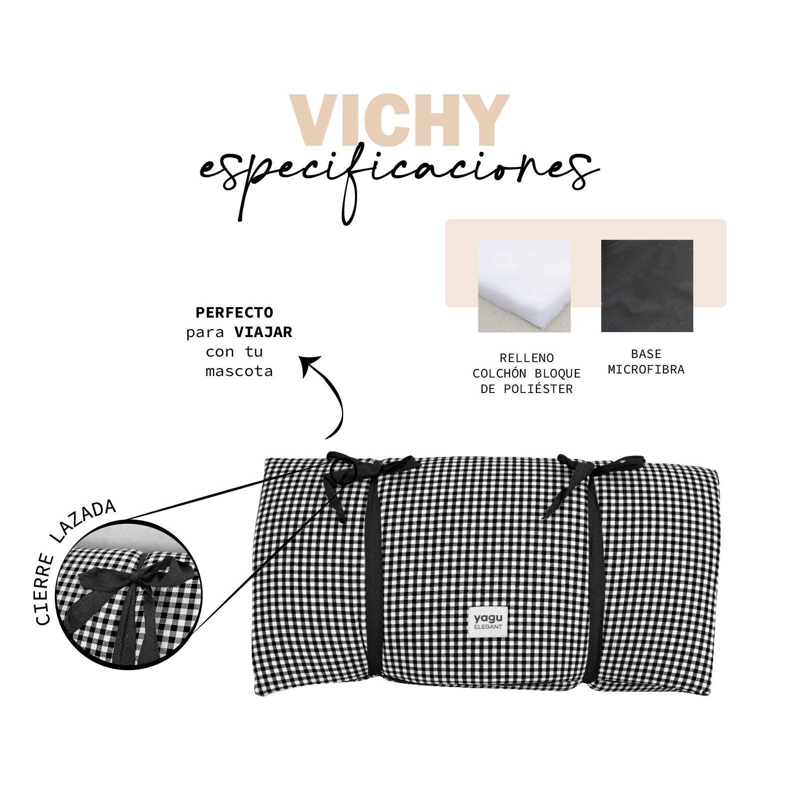 YAGU COLCHON ZENDA VICHY NEGRO T-U  109 x 66 x 6 CM
