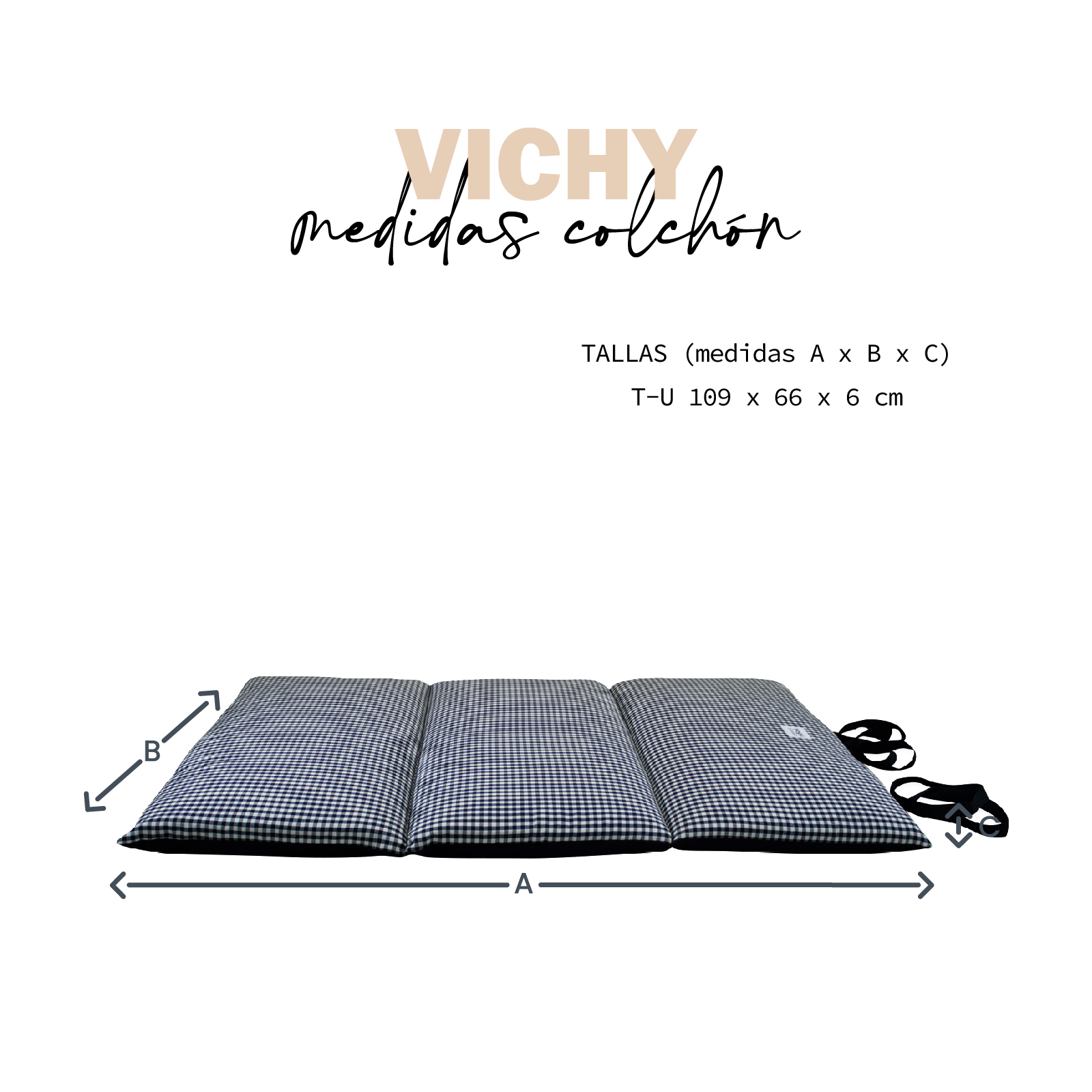 YAGU COLCHON ZENDA VICHY NEGRO T-U  109 x 66 x 6 CM