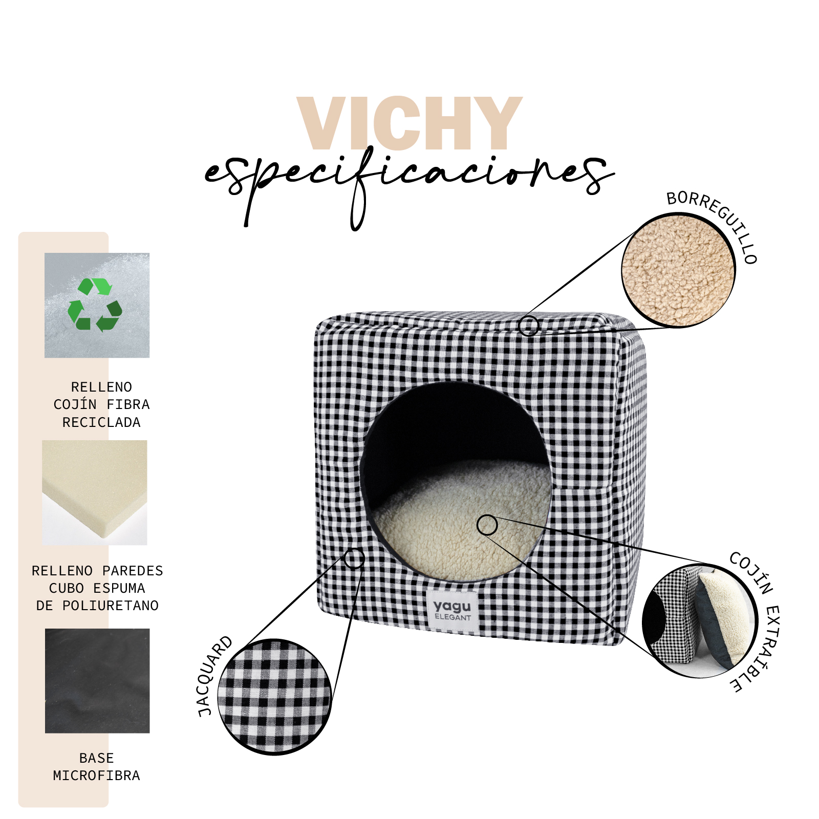 YAGU CUBO VICHY NEGRO T-U  33 x 33 x 33 CM