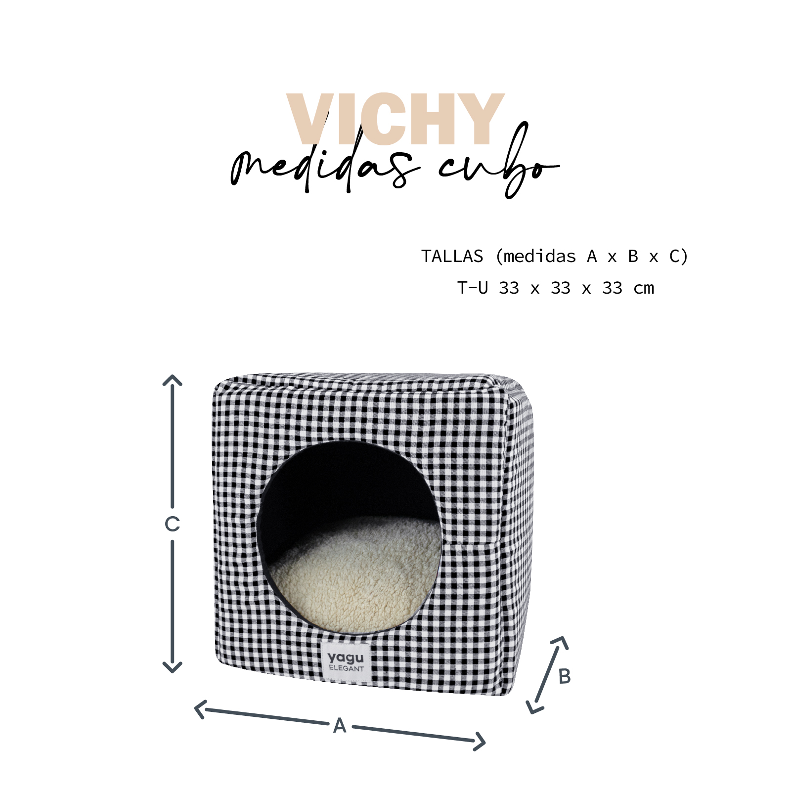 YAGU CUBO VICHY NEGRO T-U  33 x 33 x 33 CM