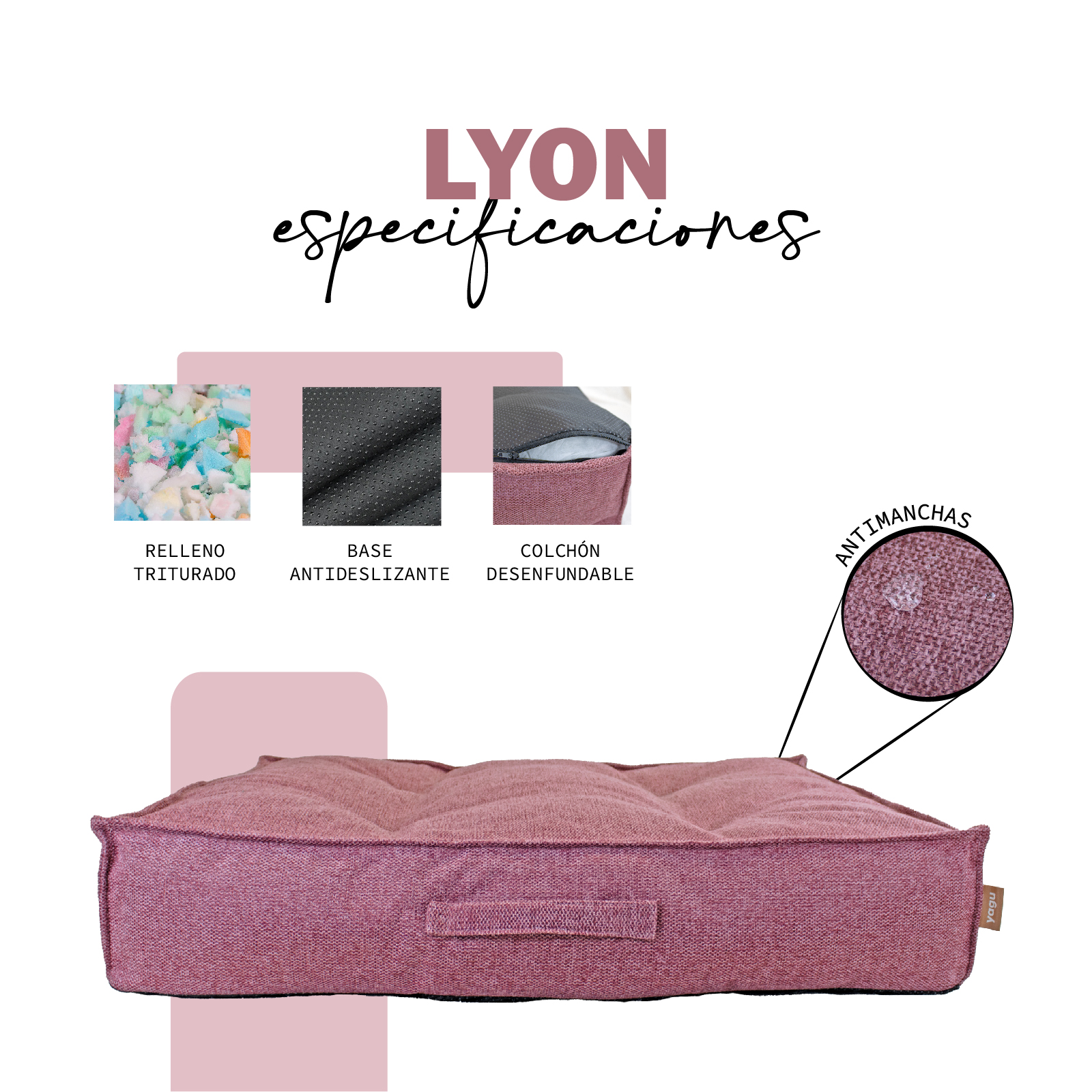 YAGU COLCHON HERMES LYON ROSA T-1  82 x 62 x 16 CM