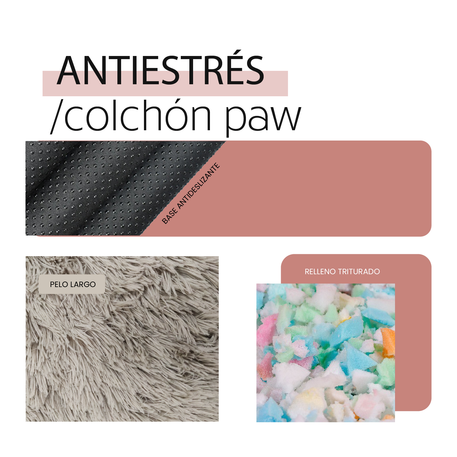 YAGU DESCANSO COLCHON PAW ANTIESTRES BEIGE T-U  80 x 60 x 12 CM