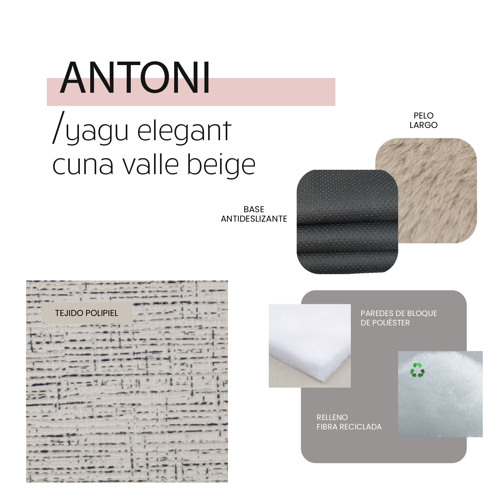 YAGU DESCANSO CUNA VALLE ANTONI GRIS T-U  48 x 48 x 17 CM