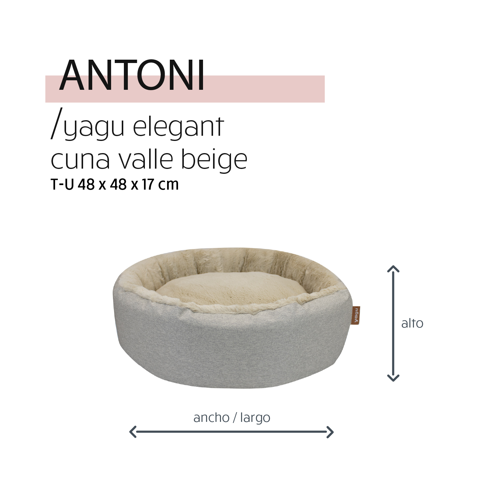 YAGU DESCANSO CUNA VALLE ANTONI GRIS T-U  48 x 48 x 17 CM