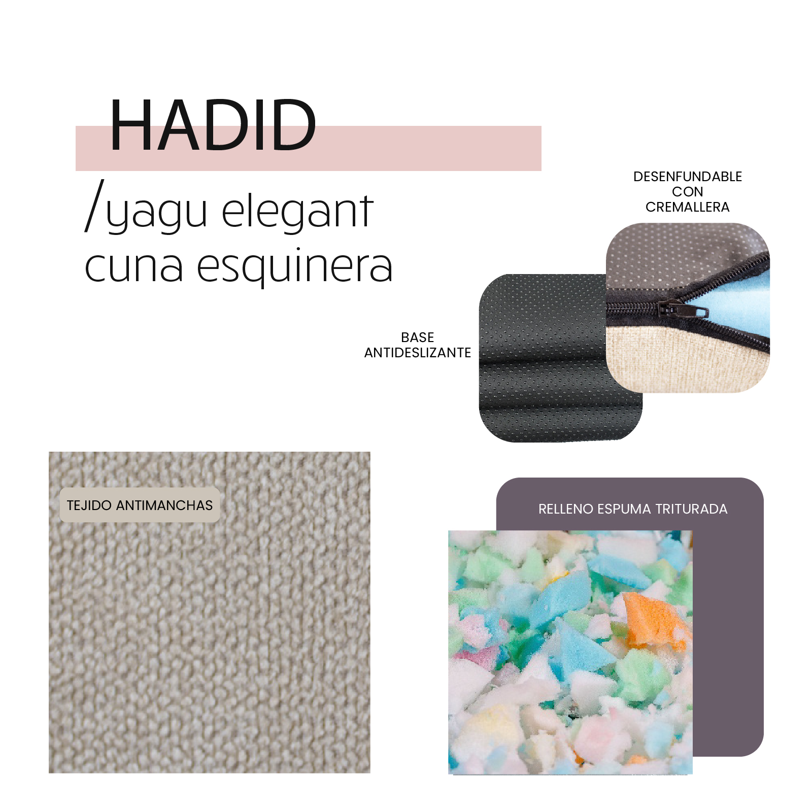 YAGU DESCANSO CUNA ESQUINERA HADID T-U  80 x 60 x 20 CM