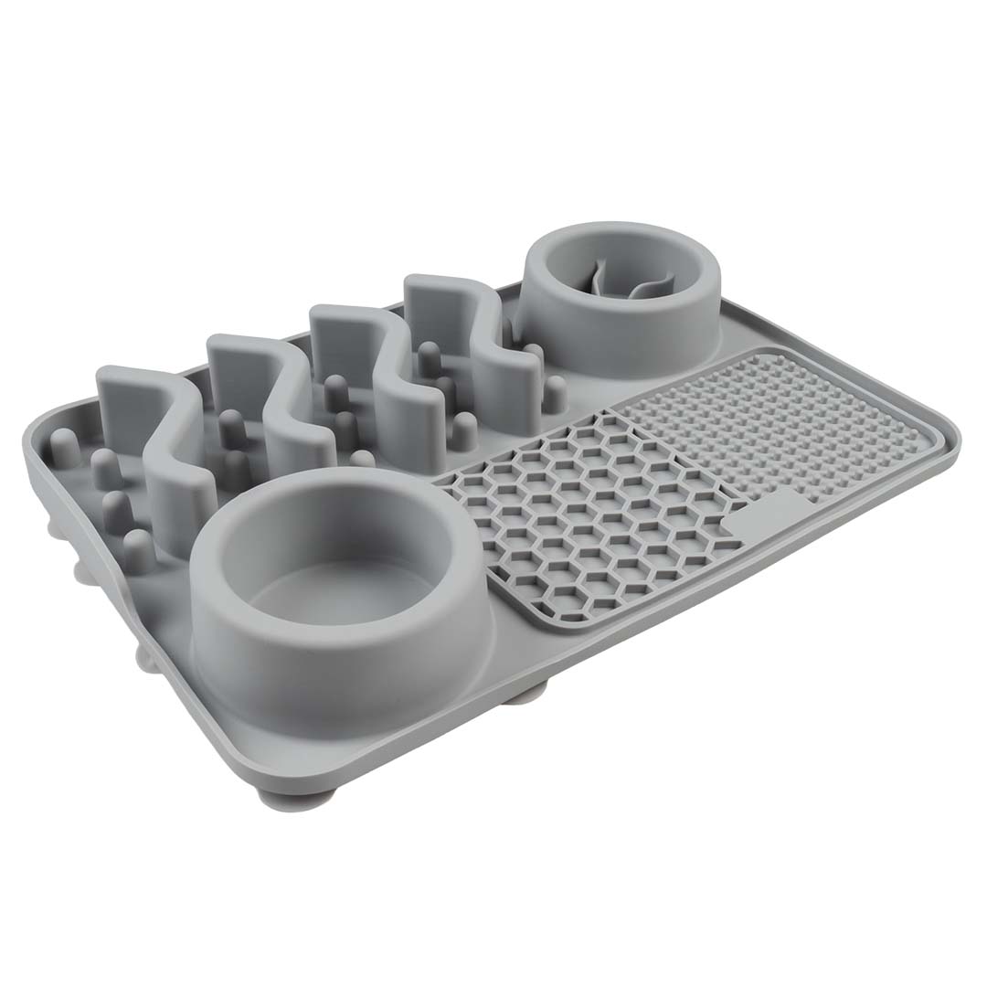 NEW DUVO COMEDERO GOMA ANTIESTRES 4 EN 1 GRIS 125 ML  30 x 20 x 4 CM