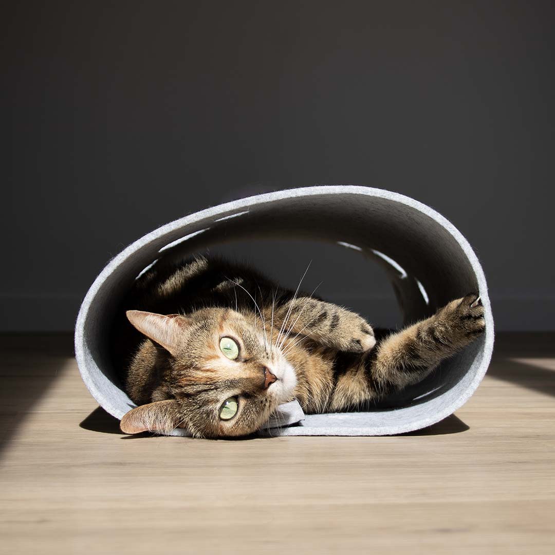 NEW DUVO TUNEL DE JUEGO LANA PARA GATOS GRIS  60 x 25 x 25 CM