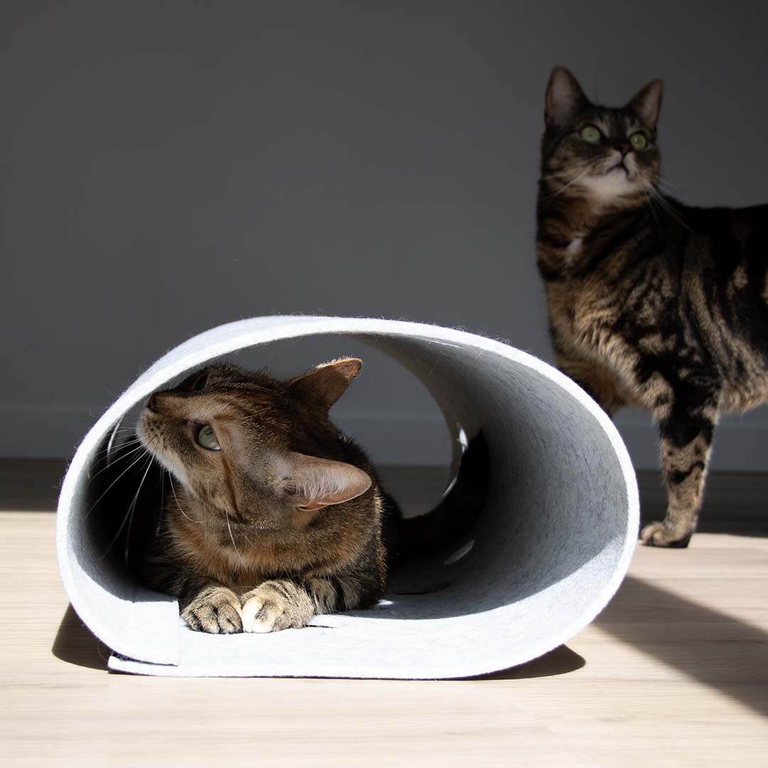 NEW DUVO TUNEL DE JUEGO LANA PARA GATOS GRIS  60 x 25 x 25 CM