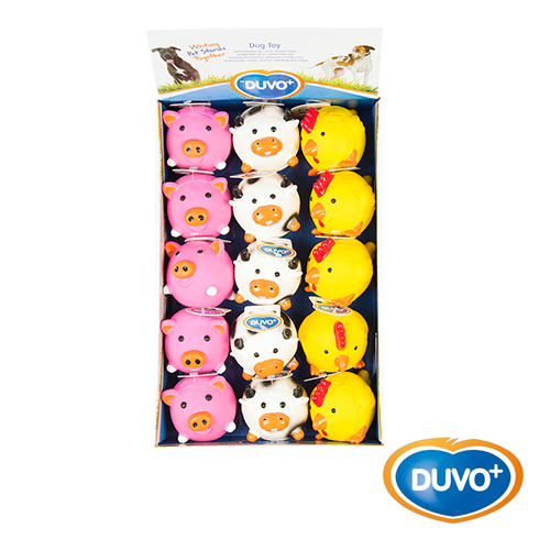 DUVO EXPOSITOR JUGUETE PERRO LATEX BOLAS ANIMALES MIX 7.5 CM