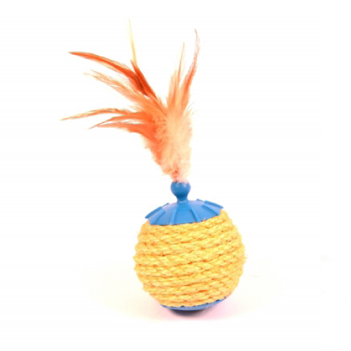 DUVO JUGUETE GATO BOLA SISAL CON PLUMAS 19 x 8 CM FDS