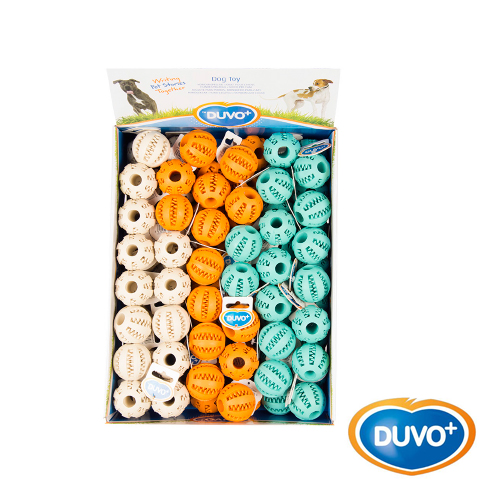 DUVO EXPOSITOR JUGUETE PERRO GOMA BOLA DENTAL CON SABOR MIX 5 CM