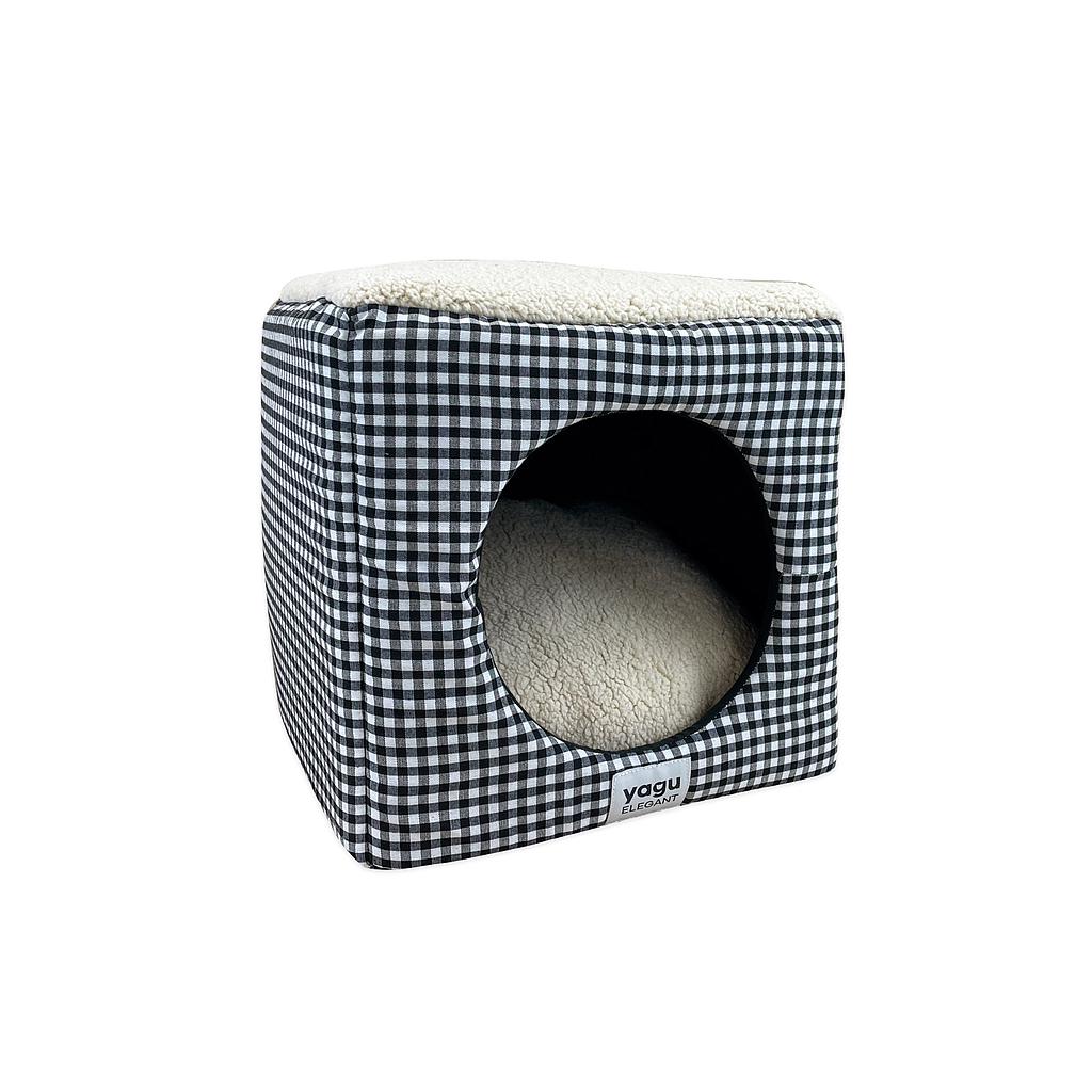 YAGU DESCANSO CUBO COMPACTO VICHY NEGRO BORREGUILLO T-U  33 x 33 x 33 CM