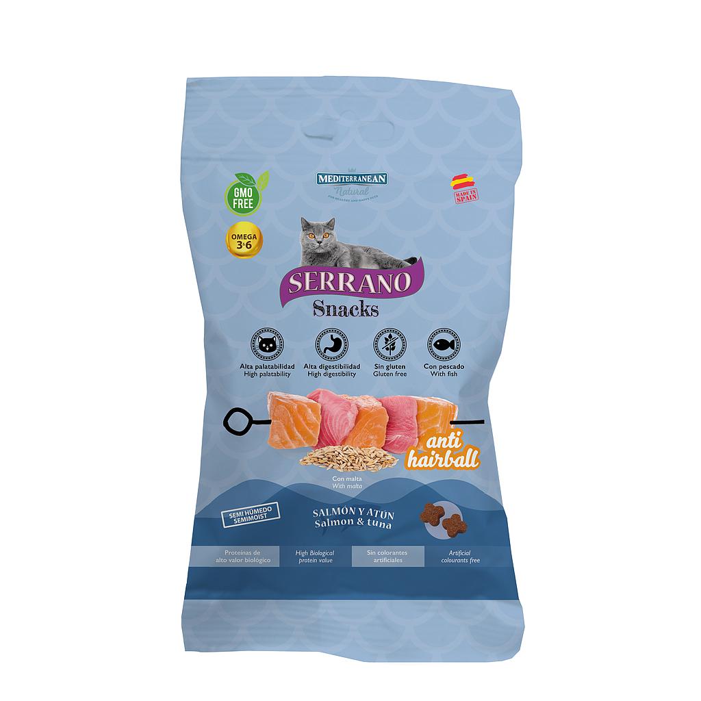 MDT NEW SERRANO SNACKS GATO ANTI HAIRBALL SALMON Y ATUN 50 GR