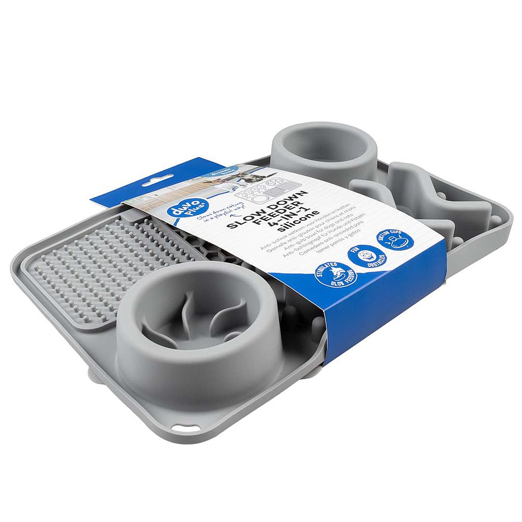DUVO COMEDERO GOMA ANTIESTRES 4 EN 1 GRIS 125 ML  30 x 20 x 4 CM